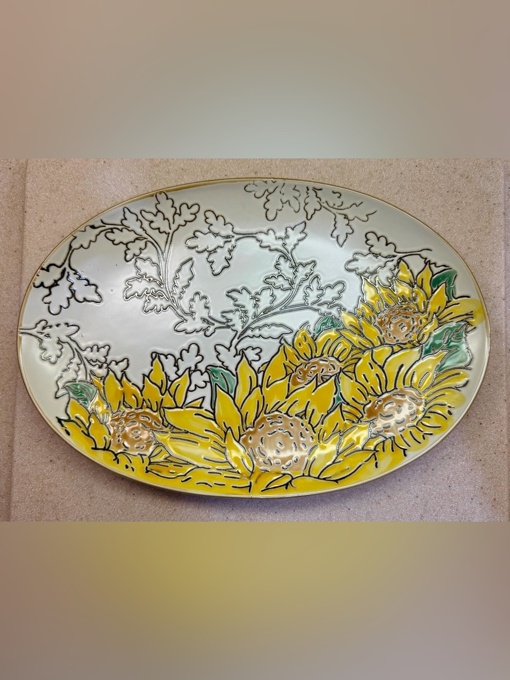 Gilded Sunflower by Spectrum Designz Oval Ceramic Serving Platter - Yellow NWT